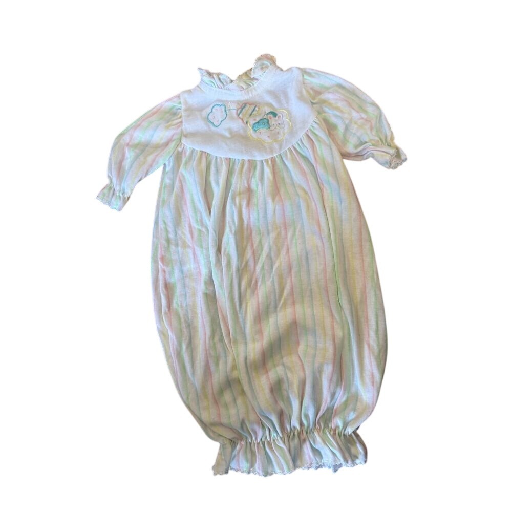 Vintage‎ Bright Future Infant Layette Gown Bears & Clouds Stripes Snap Back